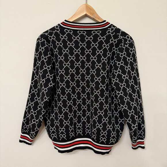 Vintage Varsity V-Neck Patterned Knit Cardigan - Picture 2 of 10